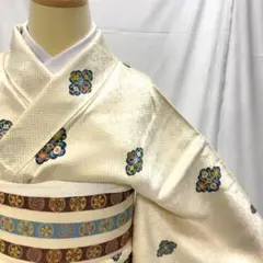 〔4915〕着物 小紋 正絹 袷 薄黄~155㎝