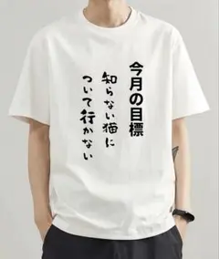 ホワイト Tシャツ 日本語プリント Lサイズ　メンズ　ユニセックス　猫