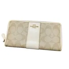 COACH 長財布 ブラウン/ホワイト シグネチャー ジッピーウォレット