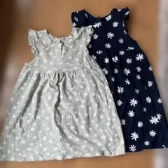 H&M フリル袖花柄ワンピース2点セット　中古美品　92 98姉妹コーデ　綿