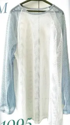 レディース　メッシュ　ロングトツプス　Mサイズ　白＆ブルー　未使用　タグ付き