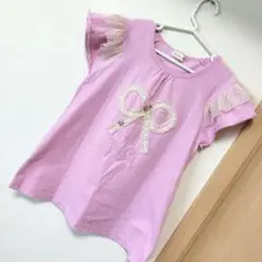 可愛いリボンとフリル袖の半袖Tシャツ 140cm