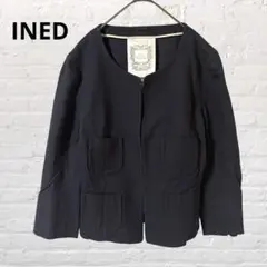 INED♡イネド ノーカラージャケット ネイビー 羽織 L 11号 オフィス古着