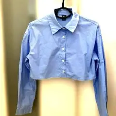 SHEIN DAZYショート丈シャツ　クロップド丈　M ブルー