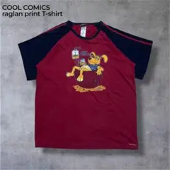 COOL COMICSラグランプリントTシャツアニマルTビール短丈レッドネイビー