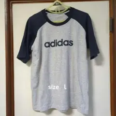 adidas グレー/ネイビー Tシャツ L