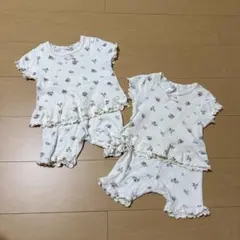 フリル付き花柄ベビーパジャマ2着セット　双子　80 90