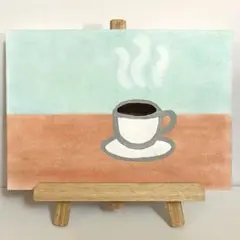コーヒータイム　絵画　パステル　アクリル絵の具