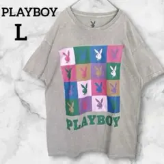 1点物✨PLAYBOY【L】カラフルウサギ 半袖Tシャツ メンズ グレー