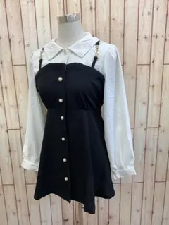 ⭐︎GRL⭐︎秋冬ガーリー⭐︎重ね着風オールインワンワンピースS【中古】a22