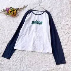 prince　長袖ラグランTシャツ　ラメロゴ　ホワイト　ネイビー　LL