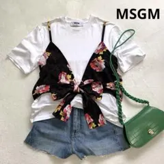 MSGM エムエスジーエム　ビスチェカットソーセットアップ　黒花柄　2点セット