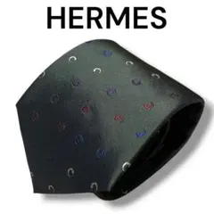 【美品】HERMES エルメス ネクタイ フランス製 グリーン 総柄