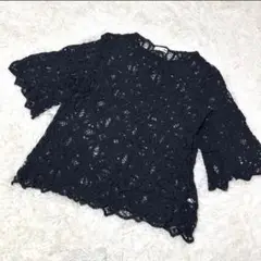 jeune✨レース編みトップス　プルオーバー　かぎ編み　総レース　五分袖　春夏