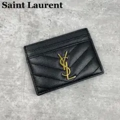 極美品✨サンローラン カードケース 定期入れ キャビアレザー 金ロゴ ブラック
