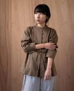 新品未使用　hatsutoki 　ダブルフェイスバンドカラーシャツ