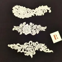 刺繍モチーフ 3点セット　ホワイト