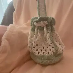 かぎ編み 巾着袋 ミントグリーン
