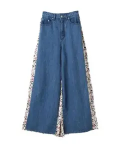 CLANE デニム ドッキング 花柄 ワイドデニム リメイク size/26