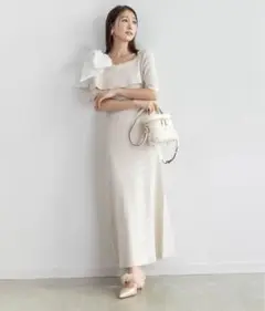 【Flower Collection】ワンショルダーリボンニットワンピース