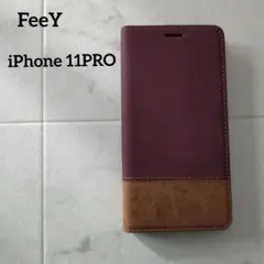 【FeeY】 iPhone 11PROケース 手帳型 ワインレッド