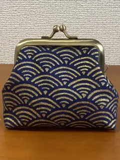 【和柄・青海波】ハンドメイドがま口ポーチ／小銭入れ・小物入れ・メンズ