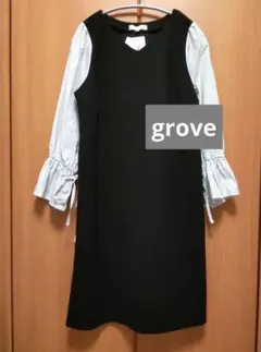 grove 異素材コンビネーションワンピース ひざ丈 黒