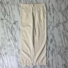 美品 gap リネンコットンストレートパンツ 生成りホワイト 無地 麻