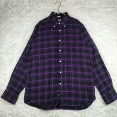 INDIVIDUALIZD SHIRS 　黒紫 チェック 長袖ネルシャツ