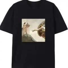 【新品未使用】猫プリント 黒 Tシャツ Lサイズ 綿100% アート フラスコ画
