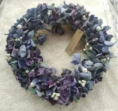 秋色紫陽花リース♡✨️　ブルーパープル アンティークカラー 秋リース✨️