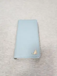 【GALAXYs23FE】水色 猫デザイン 手帳型スマホケース