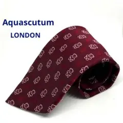 Aquascutum ネクタイ　ボルドー×ピンク×赤　テディベア　シルク100%