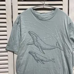 アニマル Tシャツ 古着 水色 クジラ 海 動物 イラスト