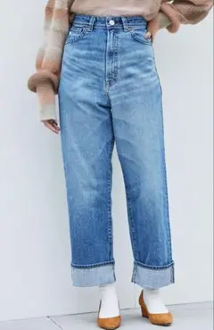 SOMETHING スーパーハイライズルーズストレートデニムパンツ