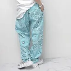美品 べイズリー柄 ワイドイージーパンツ ミントグリーン Lサイズ