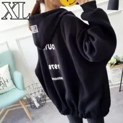 ロゴ 裏起毛 トレーナー パーカー アウター ブラック オーバーサイズ XL