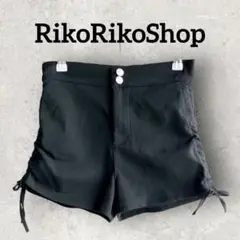 サイドリボンショートパンツ ハーフパンツ ハイウエスト (F) ブラック