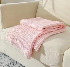 人気⭐ギフトボックス付き♡ワッフル織り　ソファ ニット ブランケット ピンク