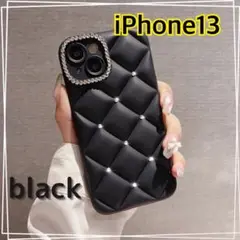 iPhone13黒 ブラック キルティング iPhoneケース スマホケース