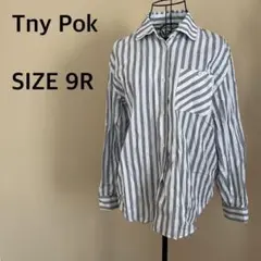 【Tny Pok】ラメ入りストライプシャツ/長袖/襟付き/グレー/ホワイト