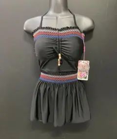 新品 2点セット セパレート 水着 スカート付 ブラック 刺繍ライン Mサイズ