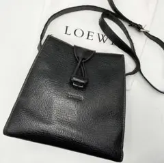 【良品】LOEWE ターンロック ショルダーバッグ レザー ロゴ型押し ブラック