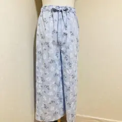 ハンドメイド　コットン　ジャガードレースフラワー　ワイドパンツ風　Mサイズ