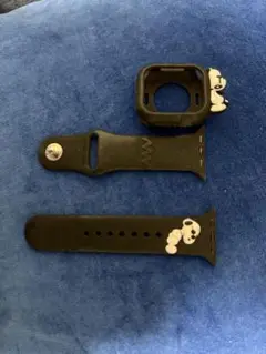 Apple Watch用 ブラック シリコンバンド 犬キャラクター付き