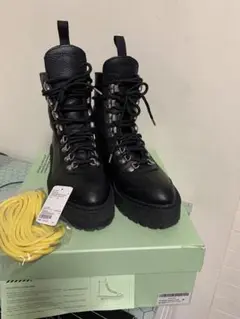 希少 美品OFF-WHITE オフホワイト レザーコンバットブーツ ブラック36
