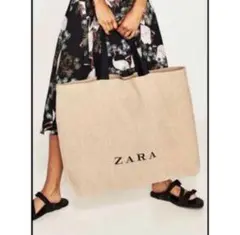 ZARA 麻素材 ビックバック　ZARAバッグ