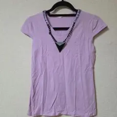 ノーブランド　ネックレス付き　半袖Tシャツ　紫　パープル