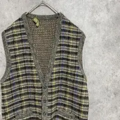 90S vintage 総柄 ニットベスト メンズ L 古着 アクリル A3