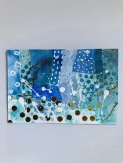 抽象画　コラージュ　アート　原画　ポストカードサイズ